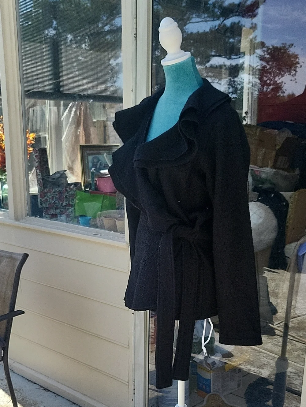 Black Ruffle Front Knit Cardigan - Picture 3 of 5